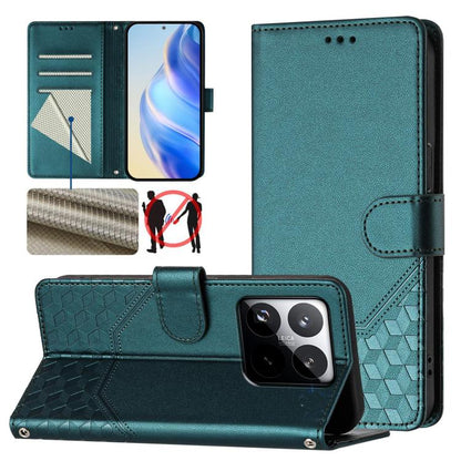 Étui de téléphone en cuir RFID avec gaufrage nid d'abeille, pour Redmi 15 5G Global / 15 4G SEA 169.5mm, pour Xiaomi 15T Pro 5G, pour Xiaomi 15T 5G, pour Xiaomi Civi 5 Pro 5G, pour Xiaomi 15S Pro 5G, pour Xiaomi Poco M6 Plus / Redmi 13x 4G