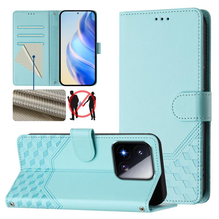 Étui de téléphone en cuir RFID avec gaufrage nid d'abeille, pour Redmi 15 5G Global / 15 4G SEA 169.5mm, pour Xiaomi 15T Pro 5G, pour Xiaomi 15T 5G, pour Xiaomi Civi 5 Pro 5G, pour Xiaomi 15S Pro 5G, pour Xiaomi Poco M6 Plus / Redmi 13x 4G