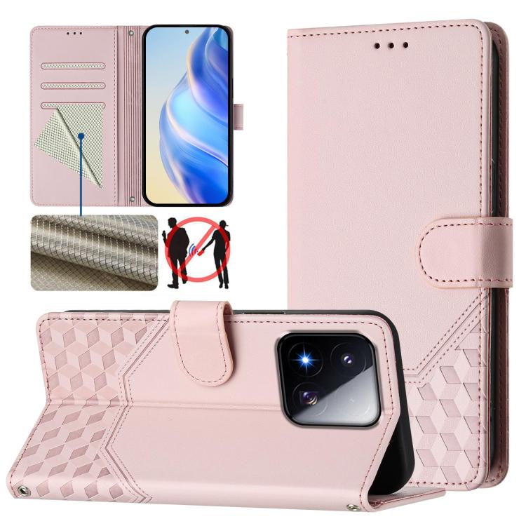 Étui de téléphone en cuir RFID avec gaufrage nid d'abeille, pour Redmi 15 5G Global / 15 4G SEA 169.5mm, pour Xiaomi 15T Pro 5G, pour Xiaomi 15T 5G, pour Xiaomi Civi 5 Pro 5G, pour Xiaomi 15S Pro 5G, pour Xiaomi Poco M6 Plus / Redmi 13x 4G