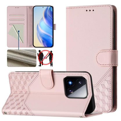 Étui de téléphone en cuir RFID avec gaufrage nid d'abeille, pour Redmi 15 5G Global / 15 4G SEA 169.5mm, pour Xiaomi 15T Pro 5G, pour Xiaomi 15T 5G, pour Xiaomi Civi 5 Pro 5G, pour Xiaomi 15S Pro 5G, pour Xiaomi Poco M6 Plus / Redmi 13x 4G