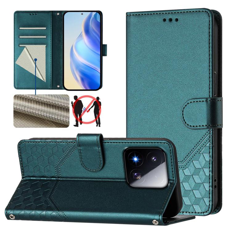 Étui de téléphone en cuir RFID avec gaufrage nid d'abeille, pour Redmi 15 5G Global / 15 4G SEA 169.5mm, pour Xiaomi 15T Pro 5G, pour Xiaomi 15T 5G, pour Xiaomi Civi 5 Pro 5G, pour Xiaomi 15S Pro 5G, pour Xiaomi Poco M6 Plus / Redmi 13x 4G