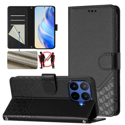 Étui de téléphone en cuir RFID avec gaufrage nid d'abeille, pour Redmi 15 5G Global / 15 4G SEA 169.5mm, pour Xiaomi 15T Pro 5G, pour Xiaomi 15T 5G, pour Xiaomi Civi 5 Pro 5G, pour Xiaomi 15S Pro 5G, pour Xiaomi Poco M6 Plus / Redmi 13x 4G