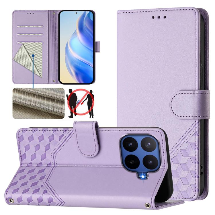 Étui de téléphone en cuir RFID avec gaufrage nid d'abeille, pour Redmi 15 5G Global / 15 4G SEA 169.5mm, pour Xiaomi 15T Pro 5G, pour Xiaomi 15T 5G, pour Xiaomi Civi 5 Pro 5G, pour Xiaomi 15S Pro 5G, pour Xiaomi Poco M6 Plus / Redmi 13x 4G