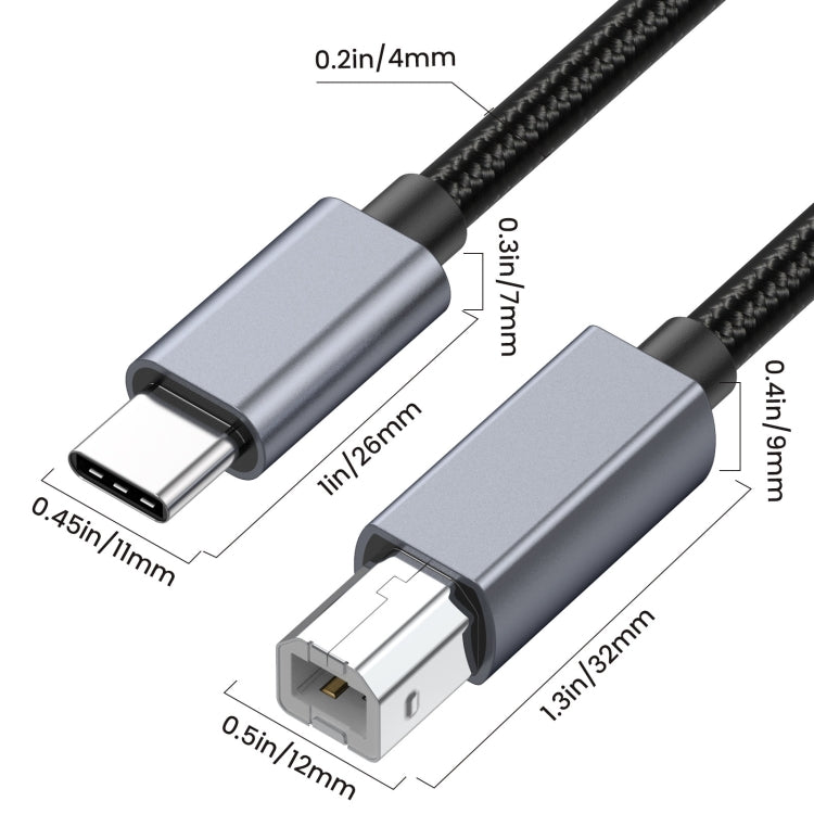 USB-C / Type-C to USB-B BM Printer MIDI Keyboard Adapter Cable, 0.5m, 1.8m, 3m