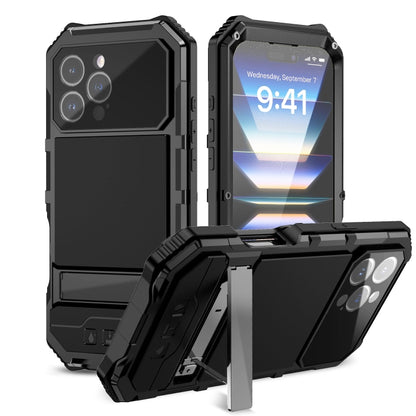 R-JUST Life Waterproof Dustproof Shockproof Holder Phone Case, For iPhone 17e / 16e, For iPhone 17 Pro Max, For iPhone 17 Pro, For iPhone 17, For iPhone 16 Pro Max, For iPhone 16 Plus, For iPhone 15 Pro Max, For iPhone 15 Plus