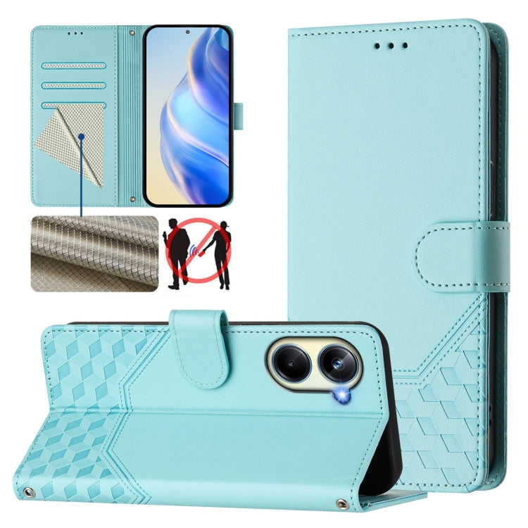 Honeycomb Embossing RFID Leather Phone Case, For Realme Note 50 4G Global / C51 / C53, For Realme 12 Pro 5G / 12 Pro+ 5G Global, For Realme C67 4G Global, For Realme 11 5G Global / 11x 5G / C67 India, For Realme 11 4G Global, For Realme GT3  / GT5 240W...
