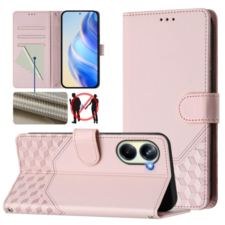 Honeycomb Embossing RFID Leather Phone Case, For Realme Note 50 4G Global / C51 / C53, For Realme 12 Pro 5G / 12 Pro+ 5G Global, For Realme C67 4G Global, For Realme 11 5G Global / 11x 5G / C67 India, For Realme 11 4G Global, For Realme GT3  / GT5 240W...