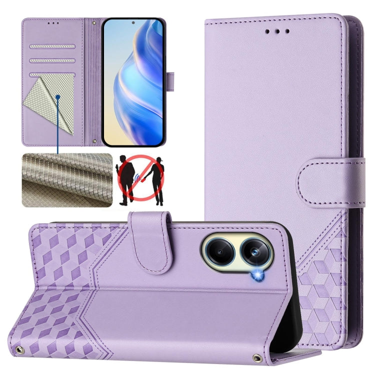 Honeycomb Embossing RFID Leather Phone Case, For Realme Note 50 4G Global / C51 / C53, For Realme 12 Pro 5G / 12 Pro+ 5G Global, For Realme C67 4G Global, For Realme 11 5G Global / 11x 5G / C67 India, For Realme 11 4G Global, For Realme GT3  / GT5 240W...