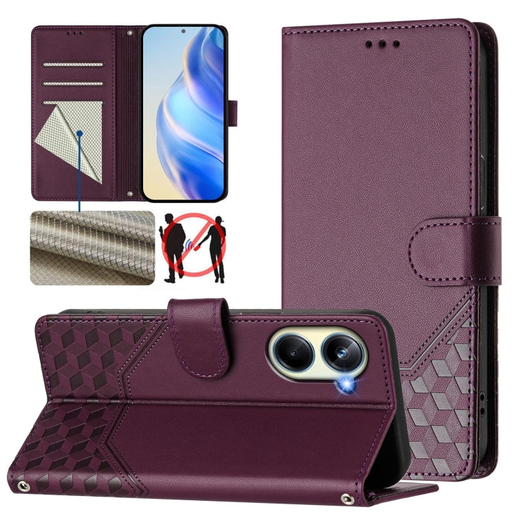 Honeycomb Embossing RFID Leather Phone Case, For Realme Note 50 4G Global / C51 / C53, For Realme 12 Pro 5G / 12 Pro+ 5G Global, For Realme C67 4G Global, For Realme 11 5G Global / 11x 5G / C67 India, For Realme 11 4G Global, For Realme GT3  / GT5 240W...