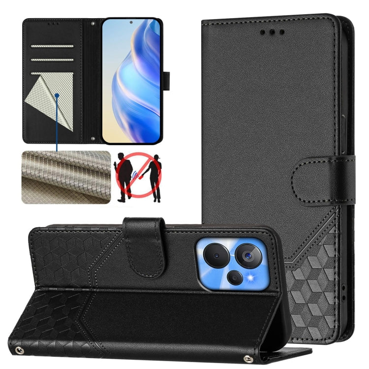 Honeycomb Embossing RFID Leather Phone Case, For Realme Note 50 4G Global / C51 / C53, For Realme 12 Pro 5G / 12 Pro+ 5G Global, For Realme C67 4G Global, For Realme 11 5G Global / 11x 5G / C67 India, For Realme 11 4G Global, For Realme GT3  / GT5 240W...