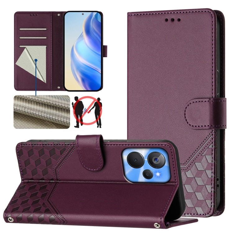 Honeycomb Embossing RFID Leather Phone Case, For Realme Note 50 4G Global / C51 / C53, For Realme 12 Pro 5G / 12 Pro+ 5G Global, For Realme C67 4G Global, For Realme 11 5G Global / 11x 5G / C67 India, For Realme 11 4G Global, For Realme GT3  / GT5 240W...