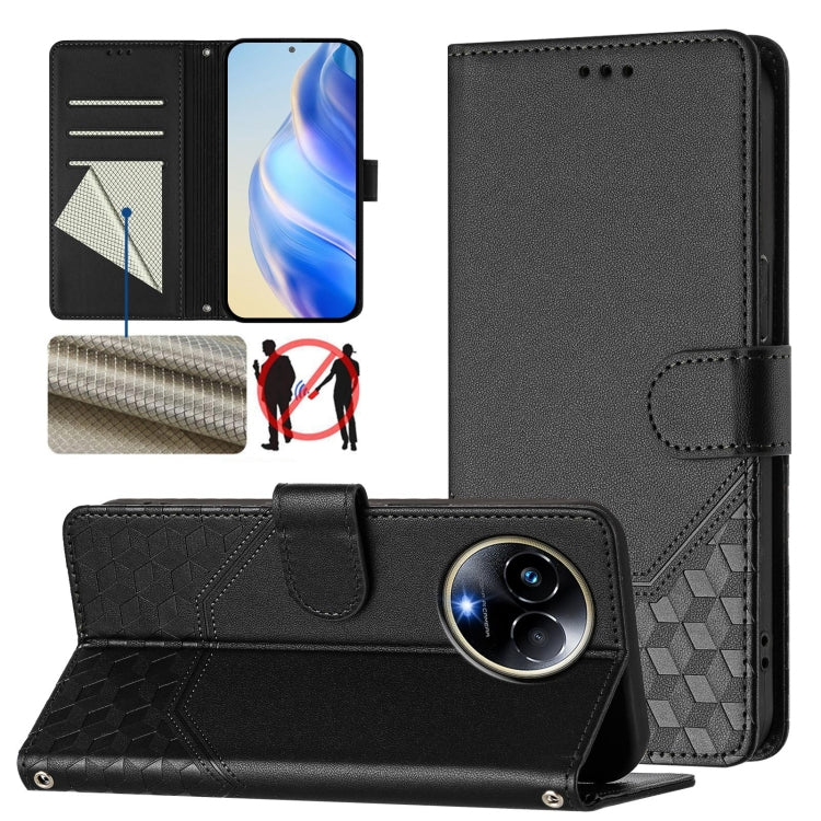 Honeycomb Embossing RFID Leather Phone Case, For Realme Note 50 4G Global / C51 / C53, For Realme 12 Pro 5G / 12 Pro+ 5G Global, For Realme C67 4G Global, For Realme 11 5G Global / 11x 5G / C67 India, For Realme 11 4G Global, For Realme GT3  / GT5 240W...