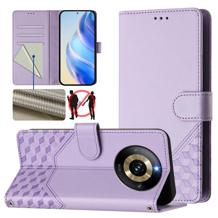 Honeycomb Embossing RFID Leather Phone Case, For Realme Note 50 4G Global / C51 / C53, For Realme 12 Pro 5G / 12 Pro+ 5G Global, For Realme C67 4G Global, For Realme 11 5G Global / 11x 5G / C67 India, For Realme 11 4G Global, For Realme GT3  / GT5 240W...