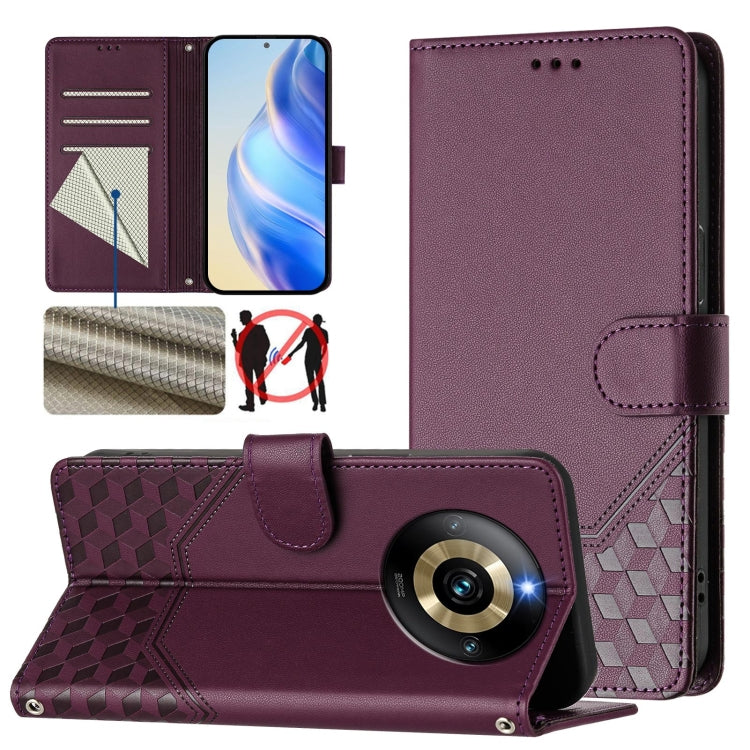 Honeycomb Embossing RFID Leather Phone Case, For Realme Note 50 4G Global / C51 / C53, For Realme 12 Pro 5G / 12 Pro+ 5G Global, For Realme C67 4G Global, For Realme 11 5G Global / 11x 5G / C67 India, For Realme 11 4G Global, For Realme GT3  / GT5 240W...