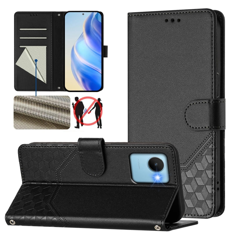 Honeycomb Embossing RFID Leather Phone Case, For Realme Note 50 4G Global / C51 / C53, For Realme 12 Pro 5G / 12 Pro+ 5G Global, For Realme C67 4G Global, For Realme 11 5G Global / 11x 5G / C67 India, For Realme 11 4G Global, For Realme GT3  / GT5 240W...