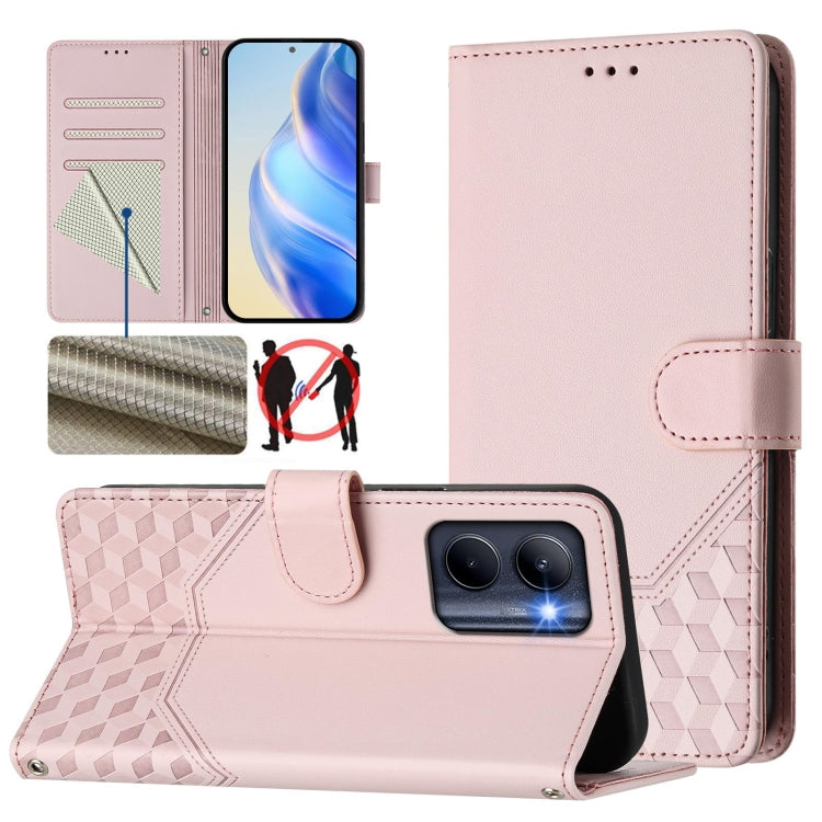 Honeycomb Embossing RFID Leather Phone Case, For Realme Note 50 4G Global / C51 / C53, For Realme 12 Pro 5G / 12 Pro+ 5G Global, For Realme C67 4G Global, For Realme 11 5G Global / 11x 5G / C67 India, For Realme 11 4G Global, For Realme GT3  / GT5 240W...