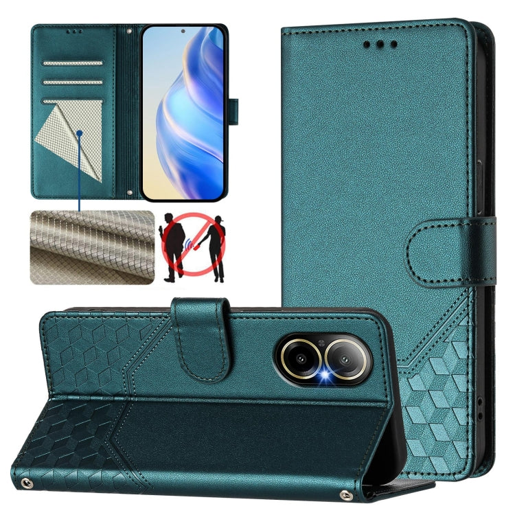 Honeycomb Embossing RFID Leather Phone Case, For Realme Note 50 4G Global / C51 / C53, For Realme 12 Pro 5G / 12 Pro+ 5G Global, For Realme C67 4G Global, For Realme 11 5G Global / 11x 5G / C67 India, For Realme 11 4G Global, For Realme GT3  / GT5 240W...