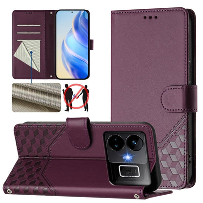 Honeycomb Embossing RFID Leather Phone Case, For Realme Note 50 4G Global / C51 / C53, For Realme 12 Pro 5G / 12 Pro+ 5G Global, For Realme C67 4G Global, For Realme 11 5G Global / 11x 5G / C67 India, For Realme 11 4G Global, For Realme GT3  / GT5 240W...