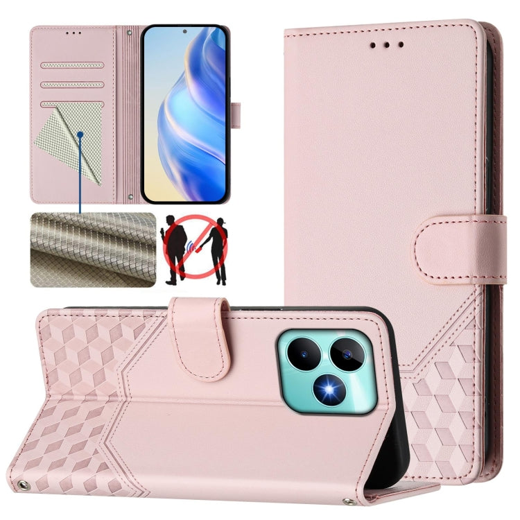 Honeycomb Embossing RFID Leather Phone Case, For Realme Note 50 4G Global / C51 / C53, For Realme 12 Pro 5G / 12 Pro+ 5G Global, For Realme C67 4G Global, For Realme 11 5G Global / 11x 5G / C67 India, For Realme 11 4G Global, For Realme GT3  / GT5 240W...