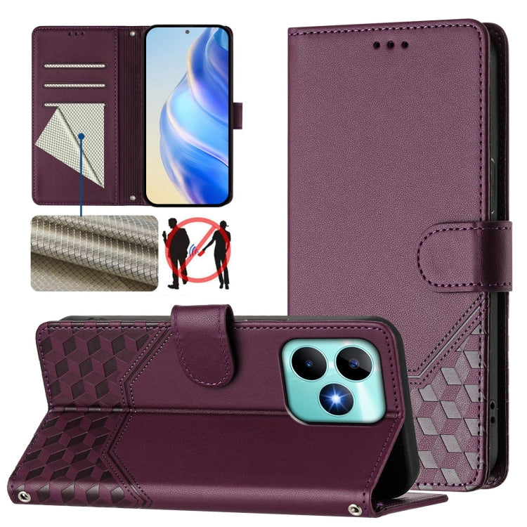 Honeycomb Embossing RFID Leather Phone Case, For Realme Note 50 4G Global / C51 / C53, For Realme 12 Pro 5G / 12 Pro+ 5G Global, For Realme C67 4G Global, For Realme 11 5G Global / 11x 5G / C67 India, For Realme 11 4G Global, For Realme GT3  / GT5 240W...