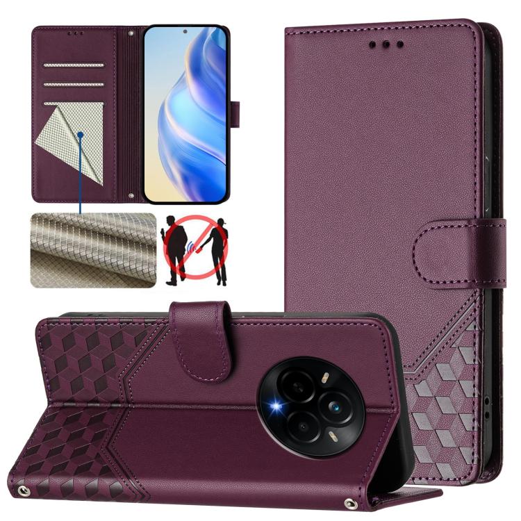 Honeycomb Embossing RFID Leather Phone Case, For Realme 14x Global / V70 5G / C75 5G, For Realme Narzo 80 Pro / 14 Pro 5G India, For Realme 14 5G / 14T 5G Global, For Realme P3 Ultra 5G, For Realme P3 5G, For Realme 14 Pro+ 5G, For Realme 14 Pro 5G    ...