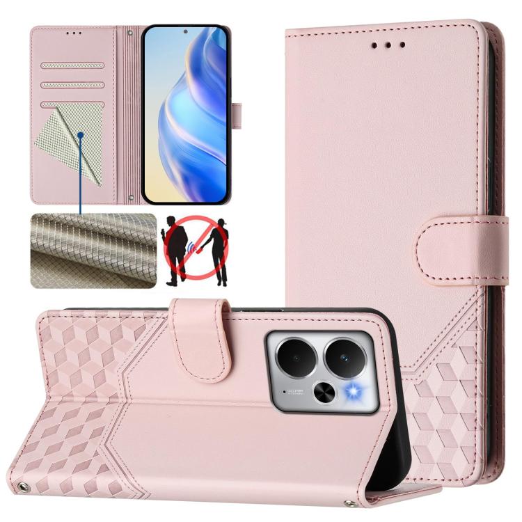 Honeycomb Embossing RFID Leather Phone Case, For Realme 14x Global / V70 5G / C75 5G, For Realme Narzo 80 Pro / 14 Pro 5G India, For Realme 14 5G / 14T 5G Global, For Realme P3 Ultra 5G, For Realme P3 5G, For Realme 14 Pro+ 5G, For Realme 14 Pro 5G    ...
