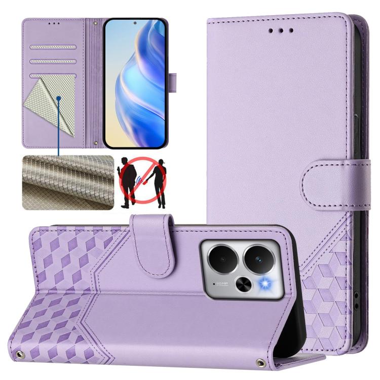 Honeycomb Embossing RFID Leather Phone Case, For Realme 14x Global / V70 5G / C75 5G, For Realme Narzo 80 Pro / 14 Pro 5G India, For Realme 14 5G / 14T 5G Global, For Realme P3 Ultra 5G, For Realme P3 5G, For Realme 14 Pro+ 5G, For Realme 14 Pro 5G    ...