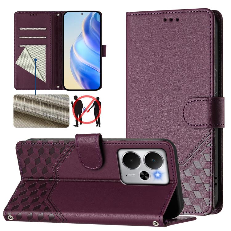 Honeycomb Embossing RFID Leather Phone Case, For Realme 14x Global / V70 5G / C75 5G, For Realme Narzo 80 Pro / 14 Pro 5G India, For Realme 14 5G / 14T 5G Global, For Realme P3 Ultra 5G, For Realme P3 5G, For Realme 14 Pro+ 5G, For Realme 14 Pro 5G    ...