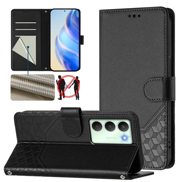 Honeycomb Embossing RFID Leather Phone Case, For Realme 14x Global / V70 5G / C75 5G, For Realme Narzo 80 Pro / 14 Pro 5G India, For Realme 14 5G / 14T 5G Global, For Realme P3 Ultra 5G, For Realme P3 5G, For Realme 14 Pro+ 5G, For Realme 14 Pro 5G    ...