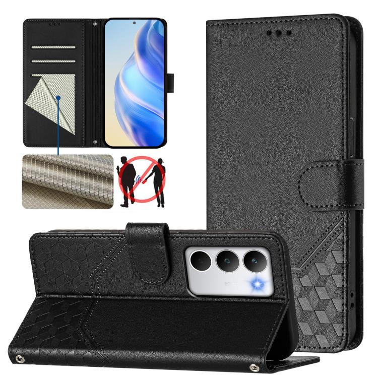 Honeycomb Embossing RFID Leather Phone Case, For Realme P4x 5G / OnePlus Nord CE6 Lite, For Realme 16T 5G Global, For Realme C100 5G, For Realme P4 Power 5G, For Realme Note 80 4G Global, For Realme C83 5G India, For Realme 16 5G Global                ...