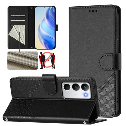Honeycomb Embossing RFID Leather Phone Case, For Realme P4x 5G / OnePlus Nord CE6 Lite, For Realme 16T 5G Global, For Realme C100 5G, For Realme P4 Power 5G, For Realme Note 80 4G Global, For Realme C83 5G India, For Realme 16 5G Global                ...