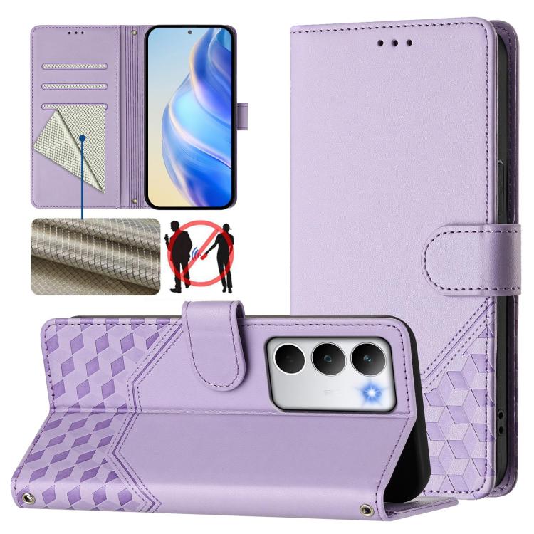 Honeycomb Embossing RFID Leather Phone Case, For Realme P4x 5G / OnePlus Nord CE6 Lite, For Realme 16T 5G Global, For Realme C100 5G, For Realme P4 Power 5G, For Realme Note 80 4G Global, For Realme C83 5G India, For Realme 16 5G Global                ...