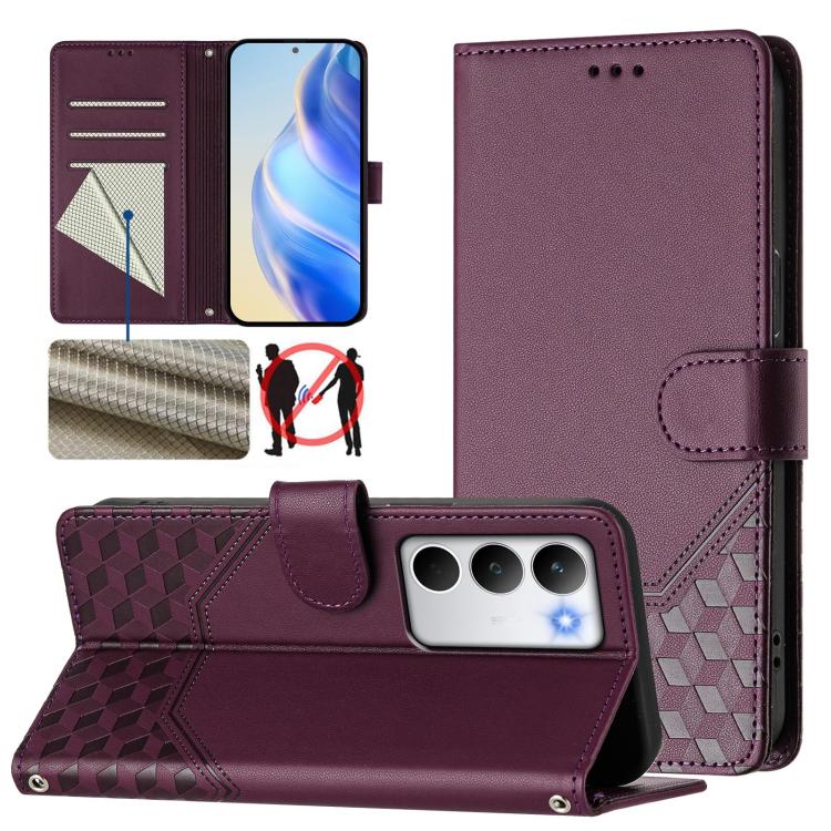 Honeycomb Embossing RFID Leather Phone Case, For Realme P4x 5G / OnePlus Nord CE6 Lite, For Realme 16T 5G Global, For Realme C100 5G, For Realme P4 Power 5G, For Realme Note 80 4G Global, For Realme C83 5G India, For Realme 16 5G Global                ...