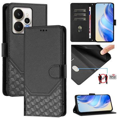 Honeycomb Embossing RFID Leather Phone Case, For Realme P4x 5G / OnePlus Nord CE6 Lite, For Realme 16T 5G Global, For Realme C100 5G, For Realme P4 Power 5G, For Realme Note 80 4G Global, For Realme C83 5G India, For Realme 16 5G Global                ...