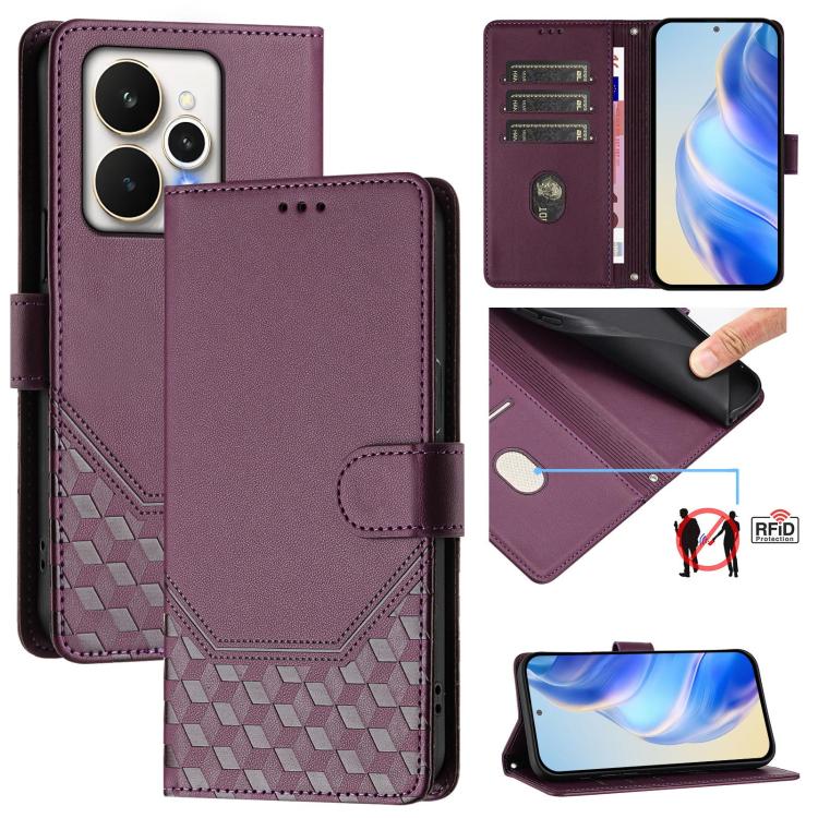Honeycomb Embossing RFID Leather Phone Case, For Realme P4x 5G / OnePlus Nord CE6 Lite, For Realme 16T 5G Global, For Realme C100 5G, For Realme P4 Power 5G, For Realme Note 80 4G Global, For Realme C83 5G India, For Realme 16 5G Global                ...