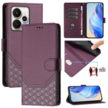 Honeycomb Embossing RFID Leather Phone Case, For Realme P4x 5G / OnePlus Nord CE6 Lite, For Realme 16T 5G Global, For Realme C100 5G, For Realme P4 Power 5G, For Realme Note 80 4G Global, For Realme C83 5G India, For Realme 16 5G Global                ...