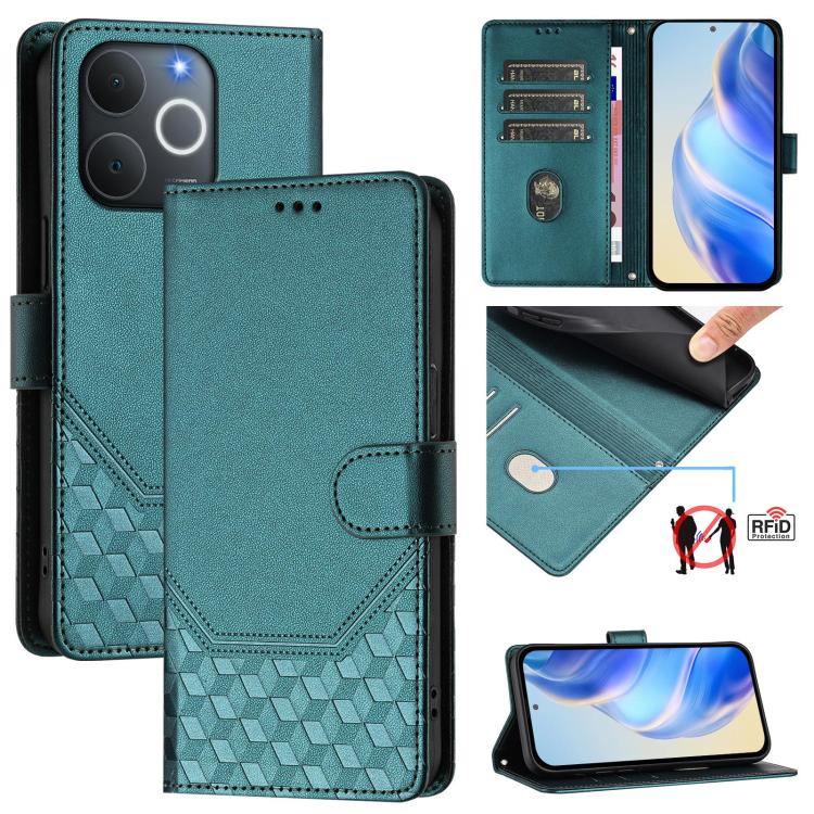 Honeycomb Embossing RFID Leather Phone Case, For Realme P4x 5G / OnePlus Nord CE6 Lite, For Realme 16T 5G Global, For Realme C100 5G, For Realme P4 Power 5G, For Realme Note 80 4G Global, For Realme C83 5G India, For Realme 16 5G Global                ...