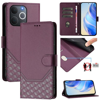 Honeycomb Embossing RFID Leather Phone Case, For Realme P4x 5G / OnePlus Nord CE6 Lite, For Realme 16T 5G Global, For Realme C100 5G, For Realme P4 Power 5G, For Realme Note 80 4G Global, For Realme C83 5G India, For Realme 16 5G Global                ...