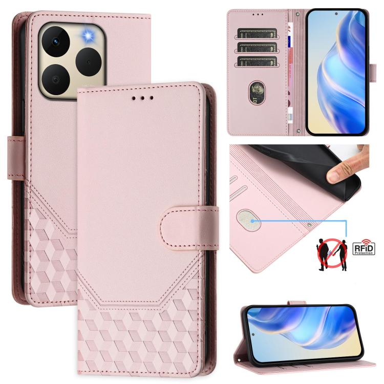 Honeycomb Embossing RFID Leather Phone Case, For Realme P4x 5G / OnePlus Nord CE6 Lite, For Realme 16T 5G Global, For Realme C100 5G, For Realme P4 Power 5G, For Realme Note 80 4G Global, For Realme C83 5G India, For Realme 16 5G Global                ...