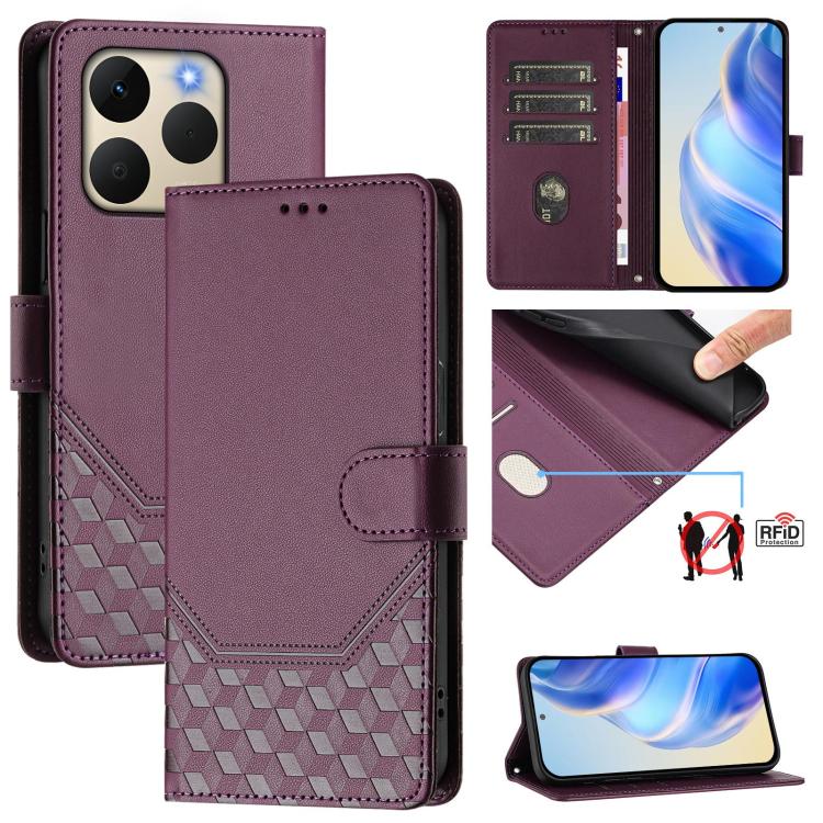 Honeycomb Embossing RFID Leather Phone Case, For Realme P4x 5G / OnePlus Nord CE6 Lite, For Realme 16T 5G Global, For Realme C100 5G, For Realme P4 Power 5G, For Realme Note 80 4G Global, For Realme C83 5G India, For Realme 16 5G Global                ...