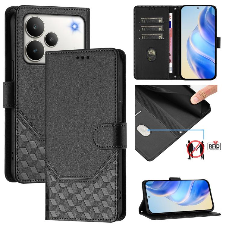 Honeycomb Embossing RFID Leather Phone Case, For Realme P4x 5G / OnePlus Nord CE6 Lite, For Realme 16T 5G Global, For Realme C100 5G, For Realme P4 Power 5G, For Realme Note 80 4G Global, For Realme C83 5G India, For Realme 16 5G Global                ...