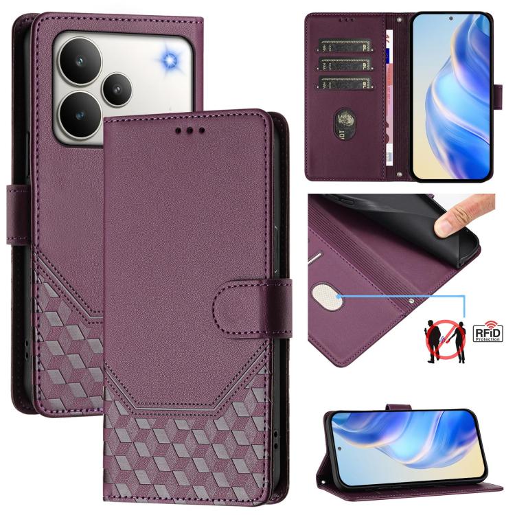 Honeycomb Embossing RFID Leather Phone Case, For Realme P4x 5G / OnePlus Nord CE6 Lite, For Realme 16T 5G Global, For Realme C100 5G, For Realme P4 Power 5G, For Realme Note 80 4G Global, For Realme C83 5G India, For Realme 16 5G Global                ...