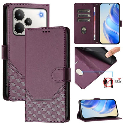 Honeycomb Embossing RFID Leather Phone Case, For Realme P4x 5G / OnePlus Nord CE6 Lite, For Realme 16T 5G Global, For Realme C100 5G, For Realme P4 Power 5G, For Realme Note 80 4G Global, For Realme C83 5G India, For Realme 16 5G Global                ...