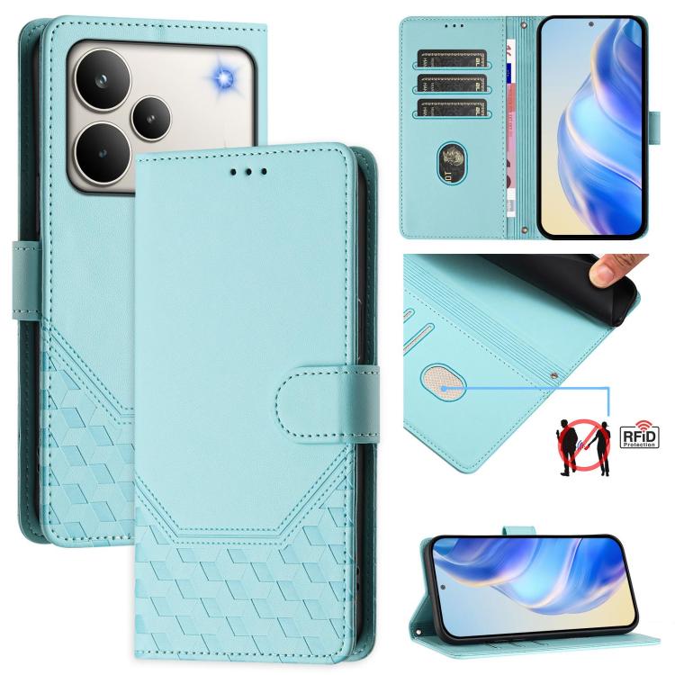Honeycomb Embossing RFID Leather Phone Case, For Realme P4x 5G / OnePlus Nord CE6 Lite, For Realme 16T 5G Global, For Realme C100 5G, For Realme P4 Power 5G, For Realme Note 80 4G Global, For Realme C83 5G India, For Realme 16 5G Global                ...