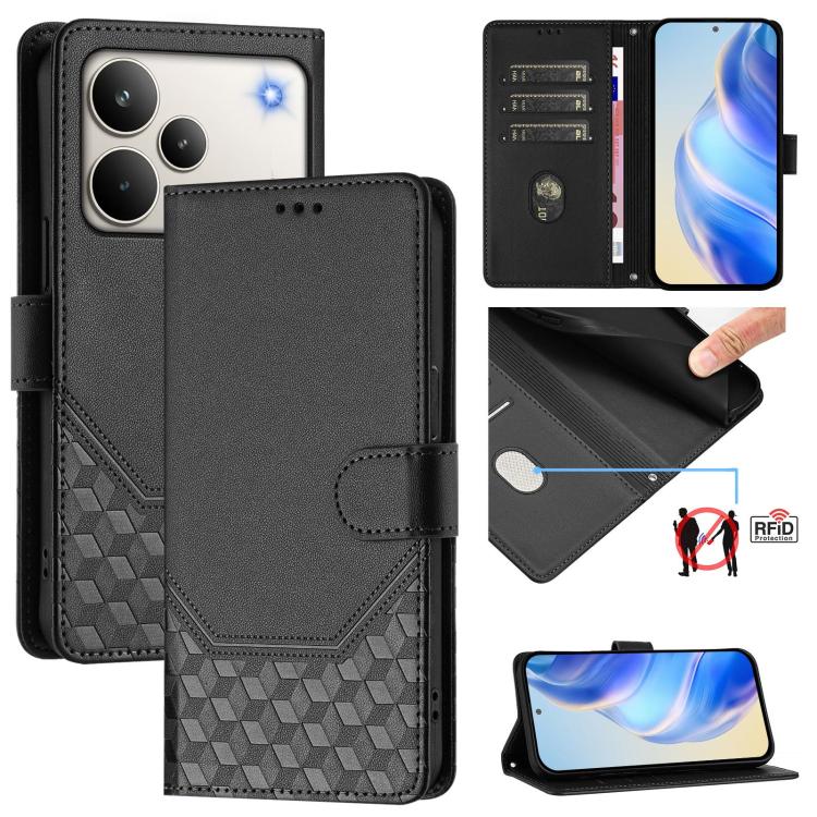 Honeycomb Embossing RFID Leather Phone Case, For Realme P4x 5G / OnePlus Nord CE6 Lite, For Realme 16T 5G Global, For Realme C100 5G, For Realme P4 Power 5G, For Realme Note 80 4G Global, For Realme C83 5G India, For Realme 16 5G Global                ...