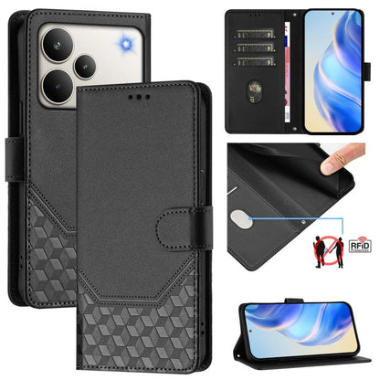 Honeycomb Embossing RFID Leather Phone Case, For Realme P4x 5G / OnePlus Nord CE6 Lite, For Realme 16T 5G Global, For Realme C100 5G, For Realme P4 Power 5G, For Realme Note 80 4G Global, For Realme C83 5G India, For Realme 16 5G Global                ...