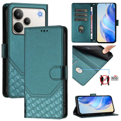 Honeycomb Embossing RFID Leather Phone Case, For Realme P4x 5G / OnePlus Nord CE6 Lite, For Realme 16T 5G Global, For Realme C100 5G, For Realme P4 Power 5G, For Realme Note 80 4G Global, For Realme C83 5G India, For Realme 16 5G Global                ...