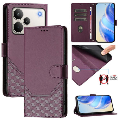 Honeycomb Embossing RFID Leather Phone Case, For Realme P4x 5G / OnePlus Nord CE6 Lite, For Realme 16T 5G Global, For Realme C100 5G, For Realme P4 Power 5G, For Realme Note 80 4G Global, For Realme C83 5G India, For Realme 16 5G Global                ...