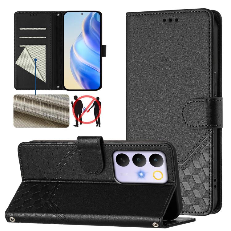 Honeycomb Embossing RFID Leather Phone Case, For Realme P4x 5G / OnePlus Nord CE6 Lite, For Realme 16T 5G Global, For Realme C100 5G, For Realme P4 Power 5G, For Realme Note 80 4G Global, For Realme C83 5G India, For Realme 16 5G Global                ...