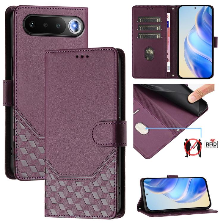 Honeycomb Embossing RFID Leather Phone Case, For Realme P4x 5G / OnePlus Nord CE6 Lite, For Realme 16T 5G Global, For Realme C100 5G, For Realme P4 Power 5G, For Realme Note 80 4G Global, For Realme C83 5G India, For Realme 16 5G Global                ...